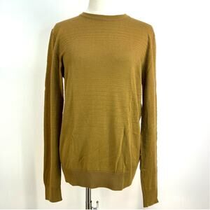 Saks Fith Avenue Modern Knit Crewneck Sweater Wool Camel Tan